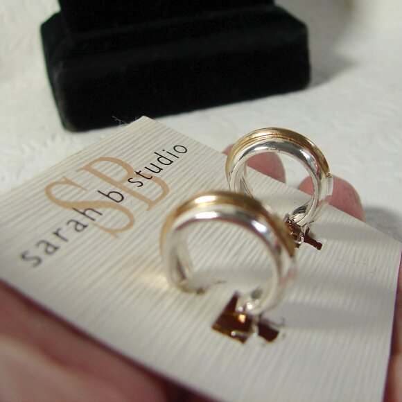 Vtg Sarah B Studio 80s Clip-On EARRINGS x2 Pair: Faux Pearl & Hoop, MOC F97 - Picture 8 of 12